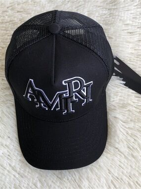 AMIRI Black Mesh Trucker Cap with White Raised Logo